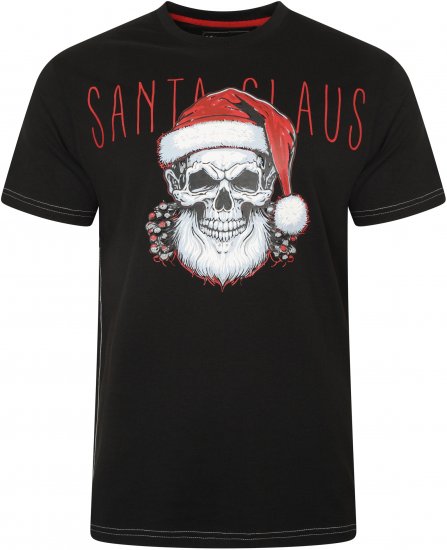 Kam Jeans X029 Santa Claus Skull Print T-Shirt Black - Kratke Majice - Moške kratke majice za močnejše postave