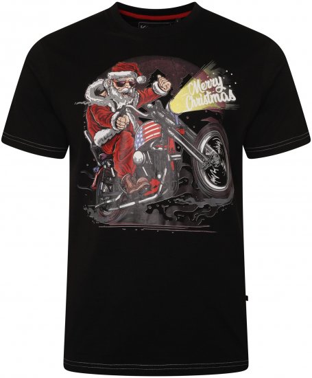 Kam Jeans X030 Santa Biker Print T-Shirt Black - Kratke Majice - Moške kratke majice za močnejše postave