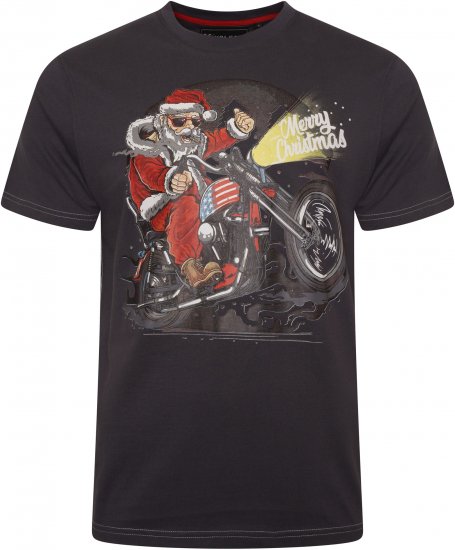 Kam Jeans X030 Santa Biker Print T-Shirt Charcoal - Kratke Majice - Moške kratke majice za močnejše postave
