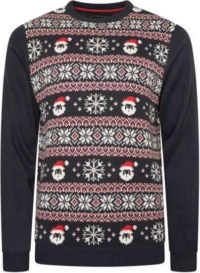Kam Jeans X032 Snowflake Santa Xmas Sweatshirt Navy - Puloverji & jopice - Moški Puloverji & Jopice za Močnejše Postave