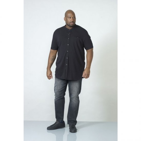 D555 Archer Collarless Shirt Black - Srajce - Moške srajce za Močnejše Postave