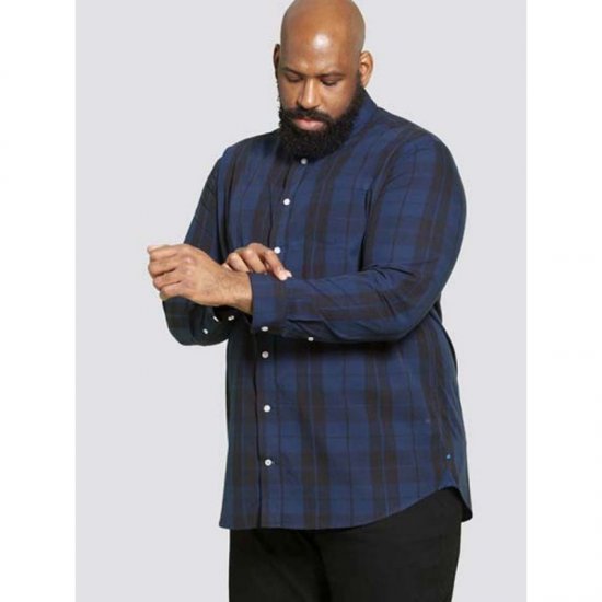 D555 Davenport Long Sleeve Shirt Navy - Srajce - Moške srajce za Močnejše Postave