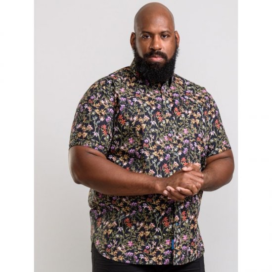 D555 Emmet Floral Shirt Black - Srajce - Moške srajce za Močnejše Postave