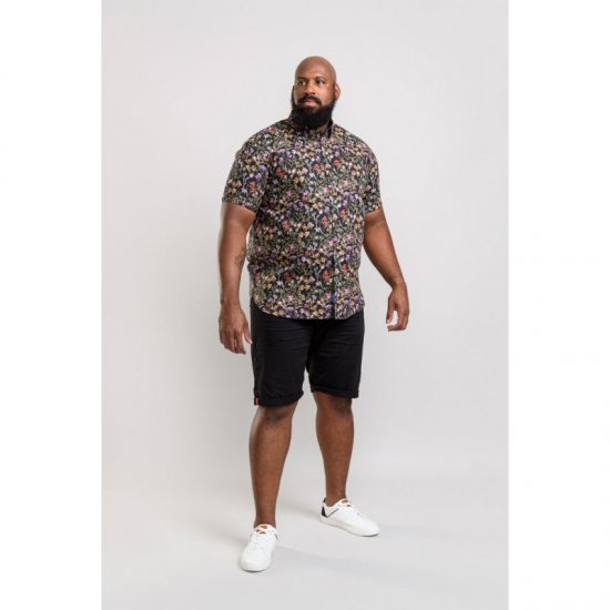 D555 Emmet Floral Shirt Black - Srajce - Moške srajce za Močnejše Postave