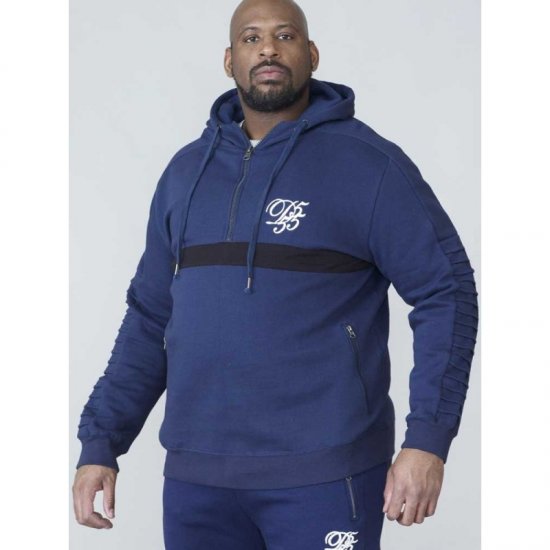 D555 Sergio Half Zip Hoodie Navy - Puloverji & jopice - Moški Puloverji & Jopice za Močnejše Postave