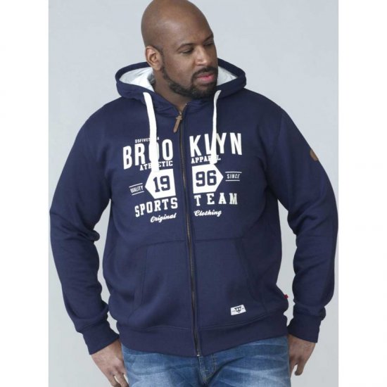 D555 Thurston Full Zip Hoodie Navy - Puloverji & jopice - Moški Puloverji & Jopice za Močnejše Postave