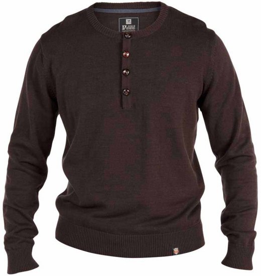 D555 Grandad Knitted Sweater Brown - Puloverji & jopice - Moški Puloverji & Jopice za Močnejše Postave