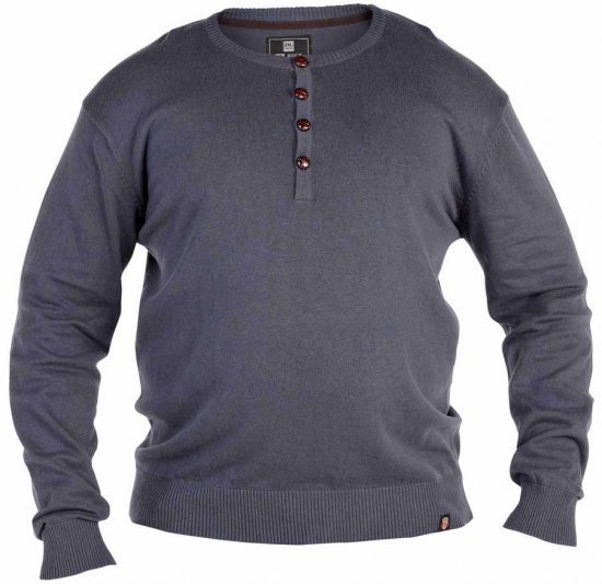 D555 Grandad Knitted Sweater Charcoal - Puloverji & jopice - Moški Puloverji & Jopice za Močnejše Postave