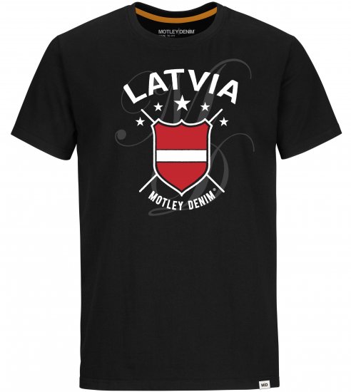 Motley Denim Latvia T-shirt Black - Kratke Majice - Moške kratke majice za močnejše postave