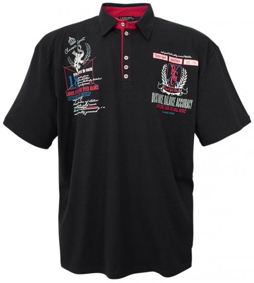 Lavecchia 2038 Printed Jersey Poloshirt Black - Polo majice - Moške Polo Majice za Močnejše Postave