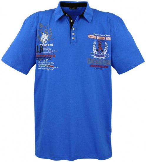 Lavecchia 2038 Printed Jersey Poloshirt Royal Blue - Polo majice - Moške Polo Majice za Močnejše Postave