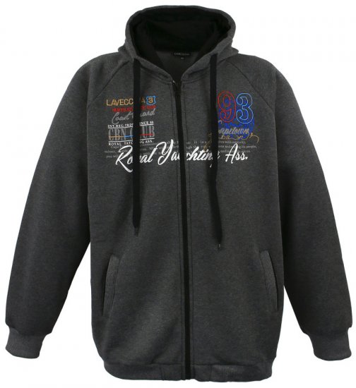 Lavecchia 612 Printed Zipper Hoodie Charcoal - Puloverji & jopice - Moški Puloverji & Jopice za Močnejše Postave