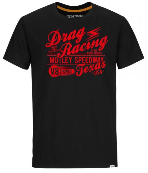Motley Denim Lincoln T-Shirt Red on Black - Kratke Majice - Moške kratke majice za močnejše postave
