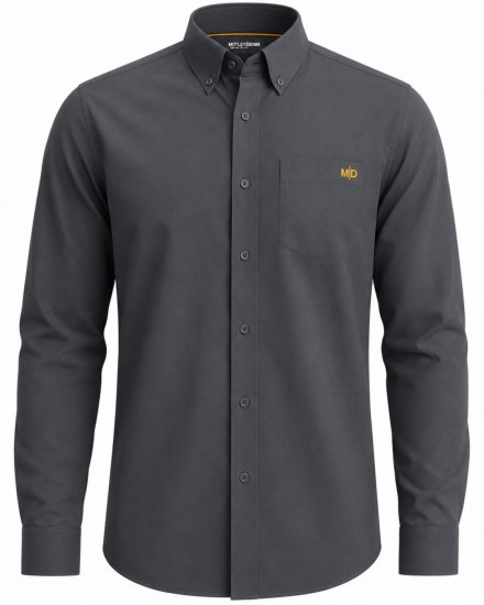 Motley Denim Lisbon Long Sleeve Shirt Charcoal - Srajce - Moške srajce za Močnejše Postave