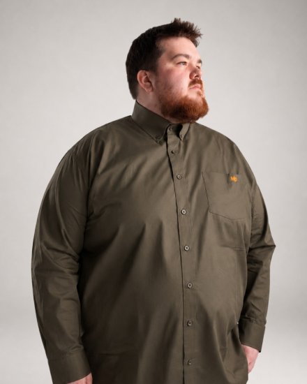 Motley Denim Lisbon Long Sleeve Shirt Dark Khaki - Srajce - Moške srajce za Močnejše Postave