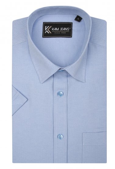 Kam Jeans 6283 Casual SS Herringbone Shirt Blue - Srajce - Moške srajce za Močnejše Postave