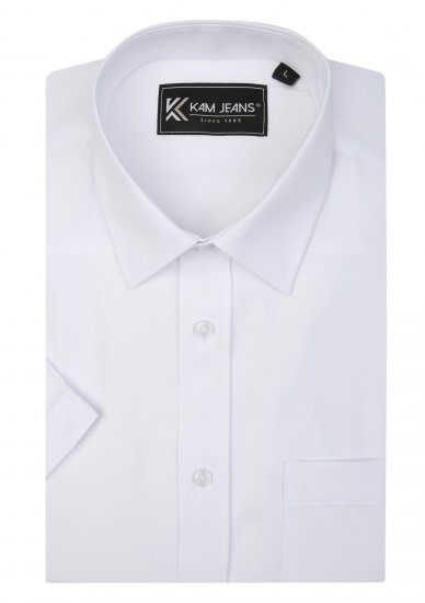 Kam Jeans 6283 Casual SS Herringbone Shirt White - Srajce - Moške srajce za Močnejše Postave