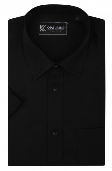 Kam Jeans 6283 Casual SS Herringbone Shirt Black - Srajce - Moške srajce za Močnejše Postave