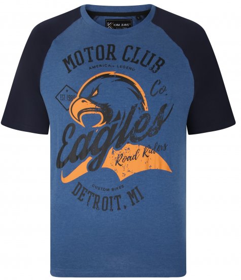 Kam Jeans 5737 Eagle Print Raglan T-Shirt Blue - Kratke Majice - Moške kratke majice za močnejše postave