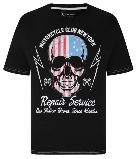 Kam Jeans 5733 USA Skull Print T-Shirt Black - Kratke Majice - Moške kratke majice za močnejše postave