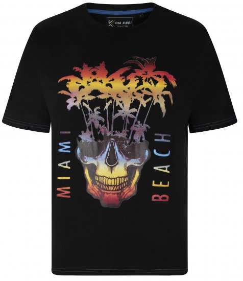Kam Jeans 5735 Miami Beach Skull Print T-Shirt Black - Kratke Majice - Moške kratke majice za močnejše postave