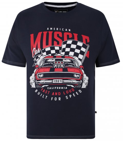 Kam Jeans Amercian Muscle Print T-Shirt Navy - Kratke Majice - Moške kratke majice za močnejše postave