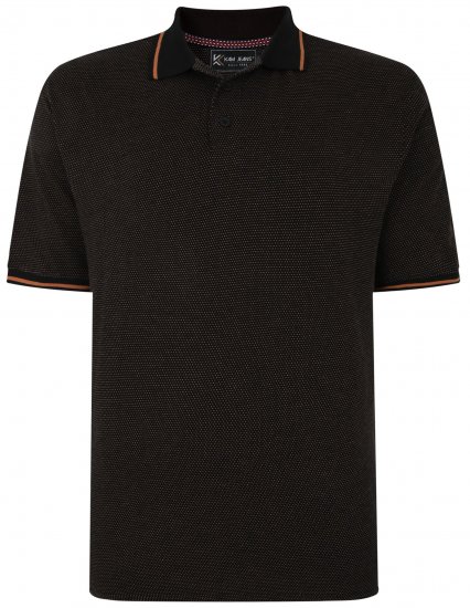 Kam Jeans 5486 Dobby Print Jersey Polo Black - Polo majice - Moške Polo Majice za Močnejše Postave