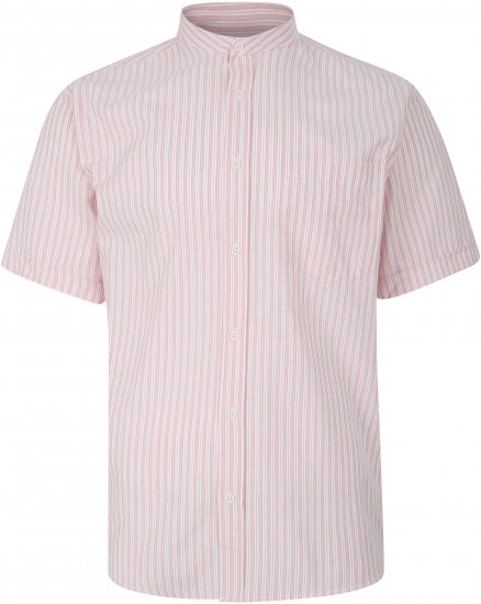 Kam Jeans 6288 Grandad Stripe Short Sleeve Shirt with Collar Pink - Srajce - Moške srajce za Močnejše Postave