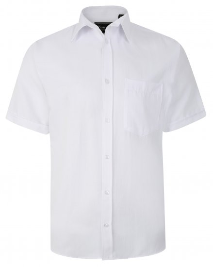 Kam Jeans 6283 Casual SS Herringbone Shirt White - Srajce - Moške srajce za Močnejše Postave
