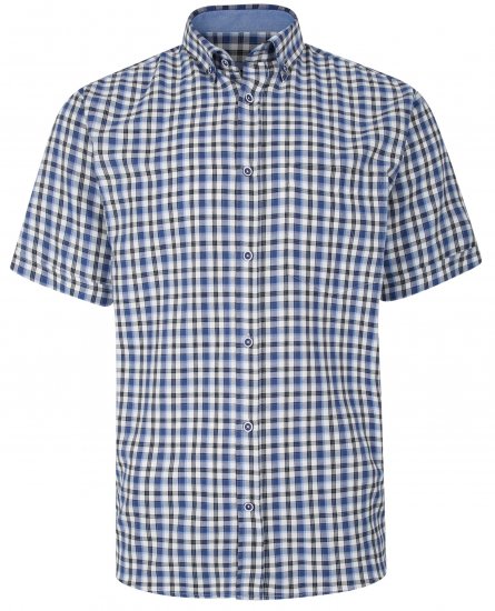 Kam Jeans 6285 Casual SS Check Shirt Blue - Srajce - Moške srajce za Močnejše Postave