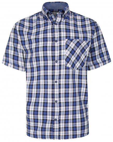 Kam Jeans 6286 Casual SS Check Shirt Blue - Srajce - Moške srajce za Močnejše Postave