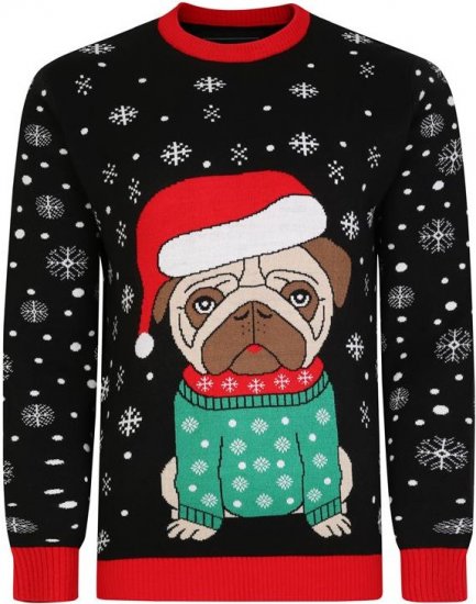 Kam Jeans X024 Bulldog Santa Xmas Sweatshirt Black - Puloverji & jopice - Moški Puloverji & Jopice za Močnejše Postave