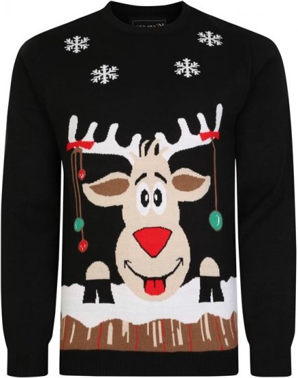 Kam Jeans X023 Rudolph Xmas Sweatshirt Black - Puloverji & jopice - Moški Puloverji & Jopice za Močnejše Postave