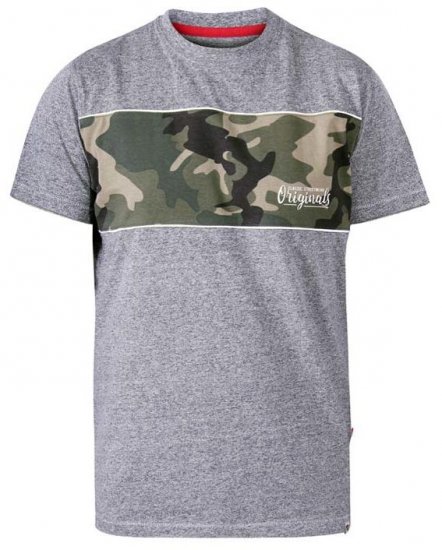 D555 Major Camo Print Crew Neck T-Shirt Grey - Kratke Majice - Moške kratke majice za močnejše postave