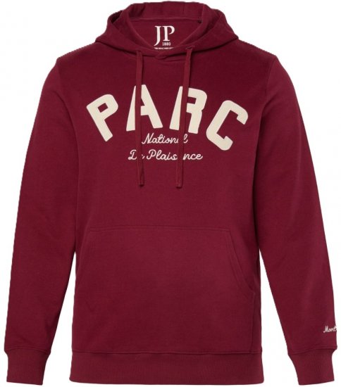 JP1880 Hoodie with Embroidery Aubergine Tall - MOŠKA OBLAČILA MT-6XLT - DALJŠI kroji