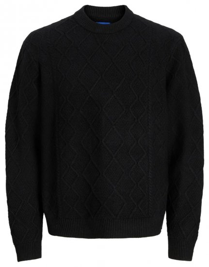 Jack & Jones Cambridge Cable Knit Sweater Black - Puloverji & jopice - Moški Puloverji & Jopice za Močnejše Postave