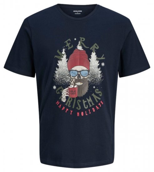 Jack & Jones Noel Merry Christmas T-Shirt Navy - Kratke Majice - Moške kratke majice za močnejše postave