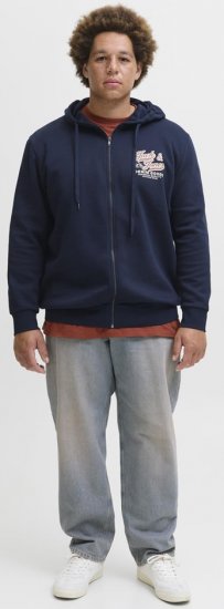 Jack & Jones Logo 2 COL Hoodie with Zipper Blue - Puloverji & jopice - Moški Puloverji & Jopice za Močnejše Postave