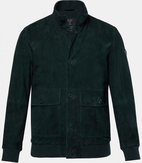JP1880 Leather Jacket Suede with Stand-up Collar Dark Green - Jakne - Moške bunde za Močnejše Postave