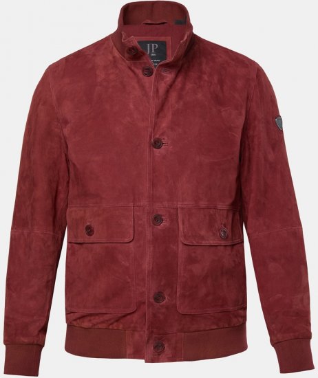 JP1880 Leather Jacket Suede with Stand-up Collar Red - Jakne - Moške bunde za Močnejše Postave