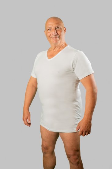 20 Nodi Short Sleeve V-Neck in Stretch Cotton White - Spodnje perilo & kopalne hlače - Moško Spodnje Perilo za močnejše postave
