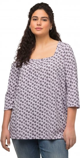 Ulla Popken Polka Dot 3/4 Sleeve Square Neck A-Line Tee Light Blue-Grey - Natisnjene majice za ženske - 