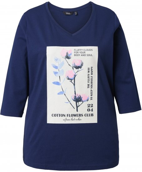 Ulla Popken Decorative Plant 3/4 Sleeve T-Shirt Ink Blue - Natisnjene majice za ženske - 