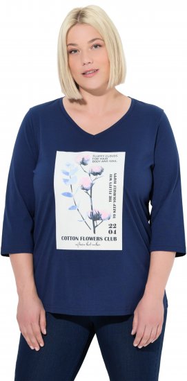 Ulla Popken Decorative Plant 3/4 Sleeve T-Shirt Ink Blue - Natisnjene majice za ženske - 