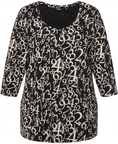 Ulla Popken Number Print 3/4 Sleeve Tee Black - Natisnjene majice za ženske - 
