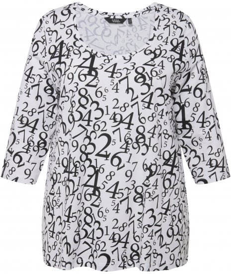 Ulla Popken Number Print 3/4 Sleeve Tee Snow White - Natisnjene majice za ženske - 