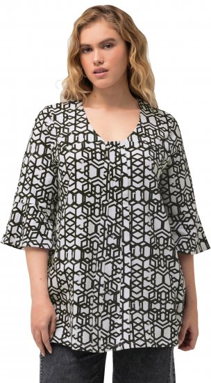 Ulla Popken Geometric Print Trumpet Sleeve Tee Black - Natisnjene majice za ženske - 