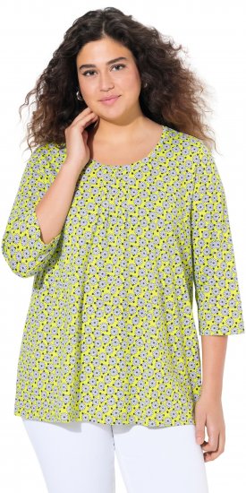 Ulla Popken Flower Print 3/4 Sleeve A-Line Tee Lime - Natisnjene majice za ženske - 