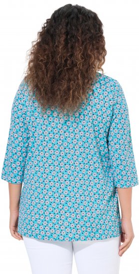 Ulla Popken Flower Print 3/4 Sleeve A-Line Tee Deep Aqua - Natisnjene majice za ženske - 