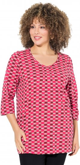 Ulla Popken Minimalist Ho Ho Ho Print 3/4 Sleeve Tee Salsa Red - Natisnjene majice za ženske - 